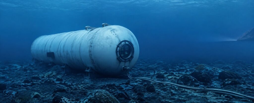 Microsoft’s sealed underwater data-centre vessel on the seabed