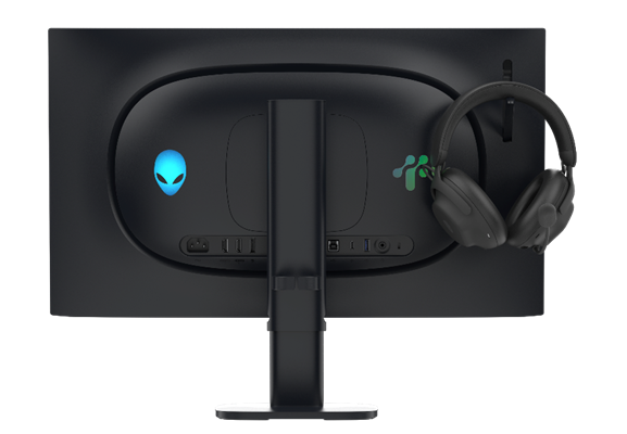Rear view of the Alienware AW2527HX monitor and its headset hanger.
