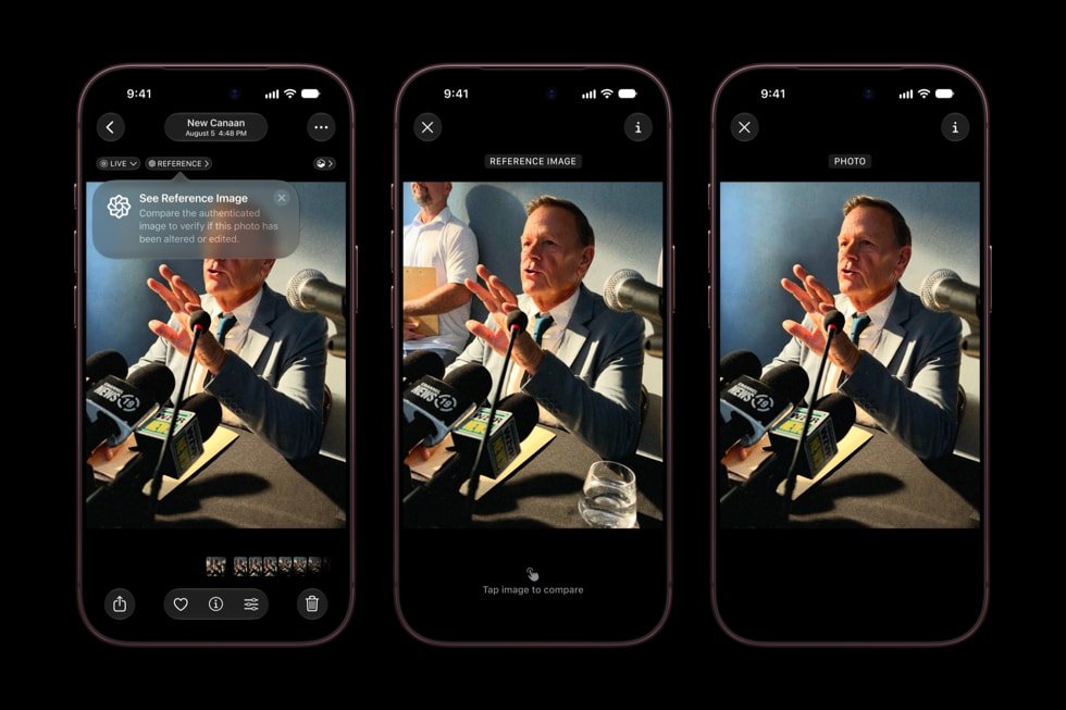 Apple Reference Image displayed beside an edited photograph in the Photos app.
