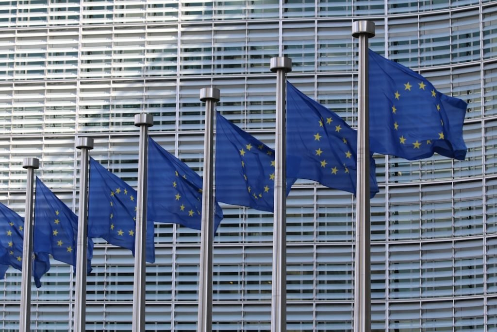 European Union flags outside the European Commission’s Berlaymont building.