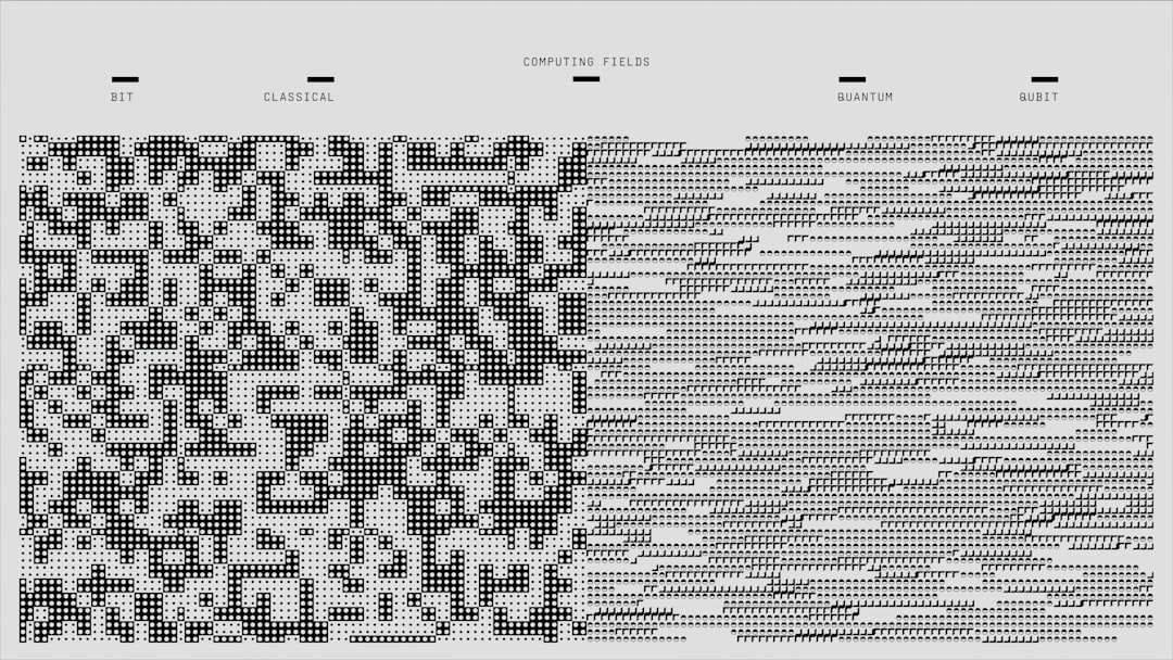 An artist’s monochrome illustration of quantum-computing patterns.