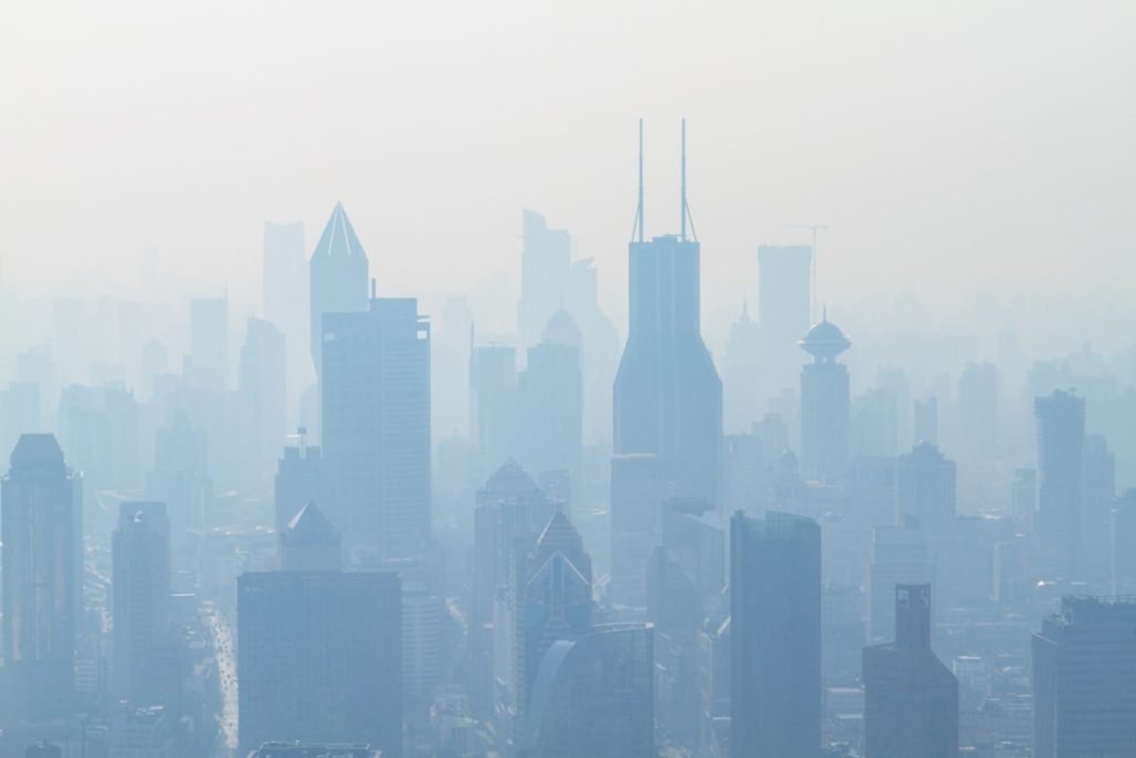 Shanghai skyline seen through atmospheric haze