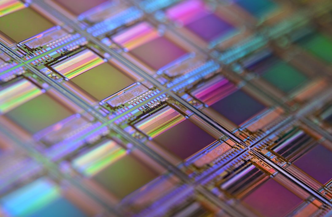 Macro photograph of patterned silicon wafer
