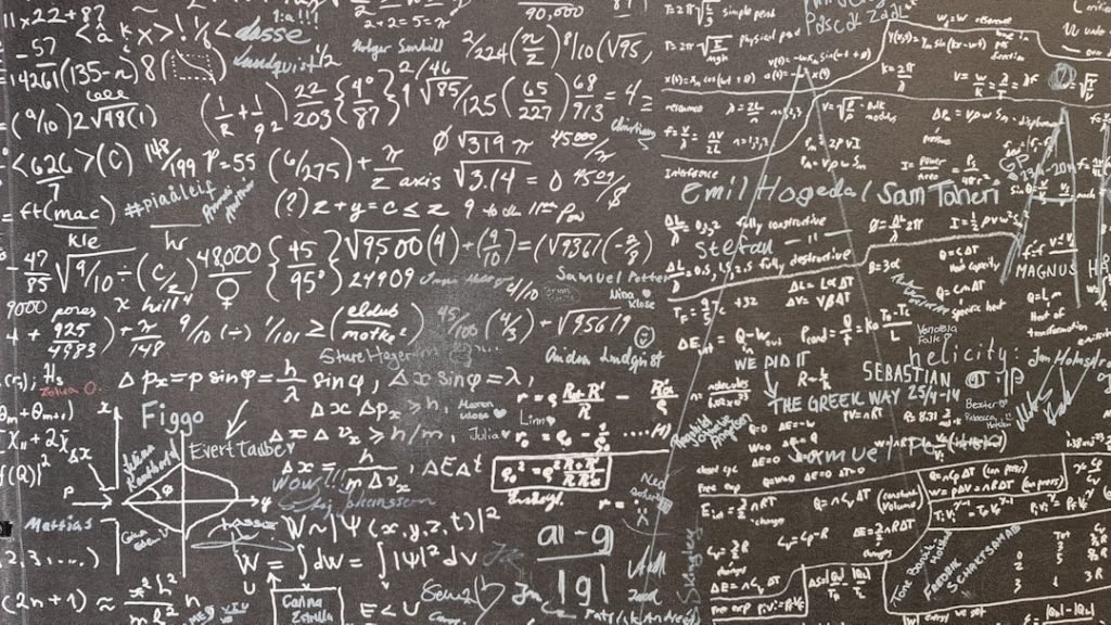 Mathematical notation across a blackboard