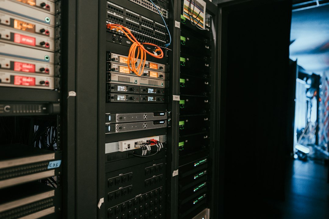 Rack-mounted servers in a data-centre aisle
