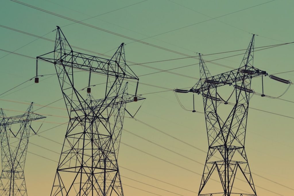 Transmission towers and suspended power lines