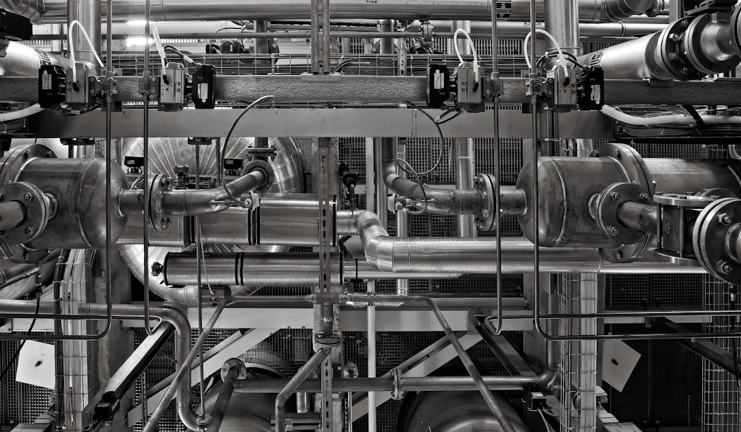 Large pipes and valves in an industrial installation