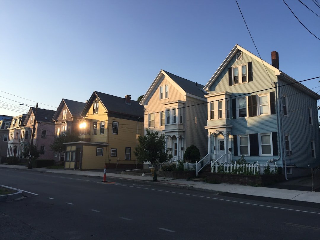 Residential street on Beacon Street in Somerville at sunset