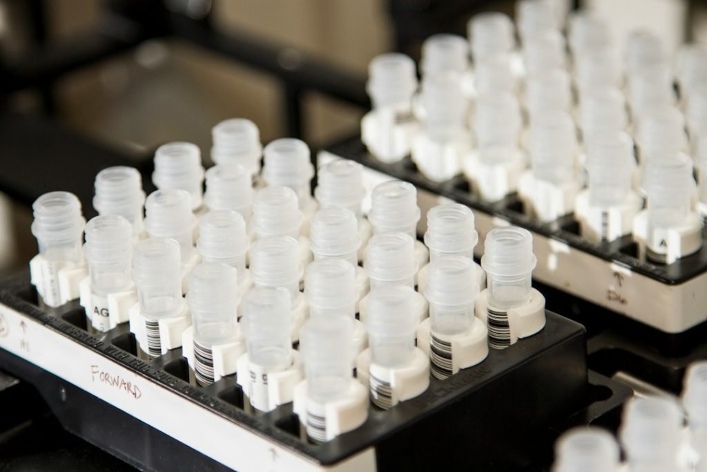 DNA sample vials in a genetics laboratory